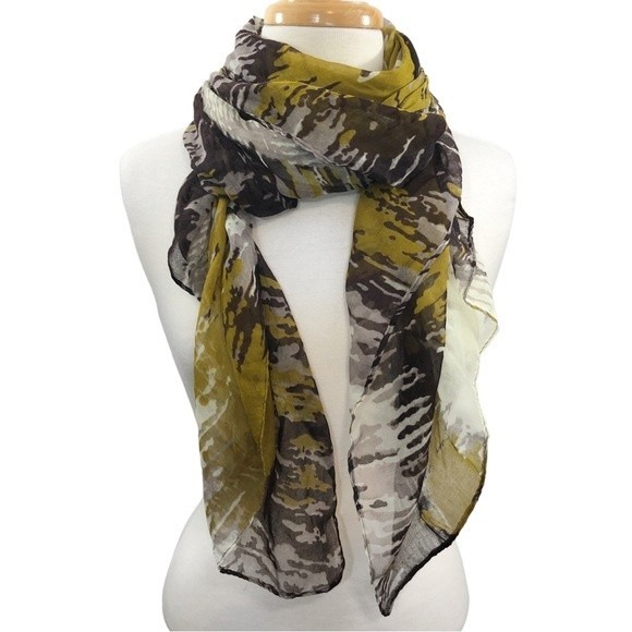 Brown Gold Tan Ivory Multicolor Abstract Lightweight Wide Wrap Scarf - Picture 1 of 5